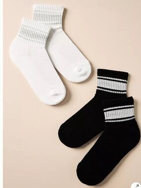 Anthropologie Daily Practice Athletic Crew Sock Set of 2 Black White Striped NWT